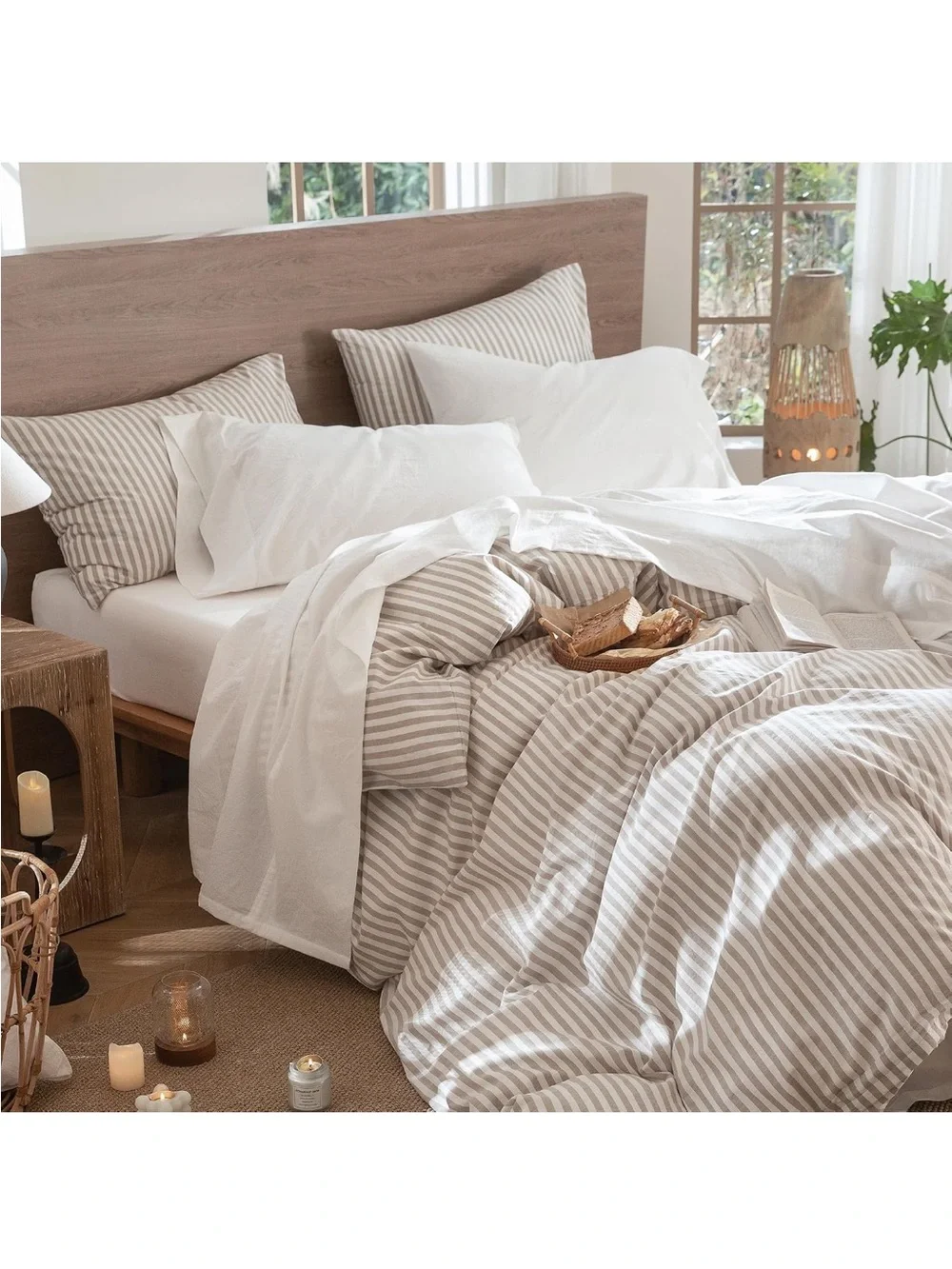 NEW MooMee Sheet Set 100% Washed Cotton Linen-Like Extra Deep Pocket King